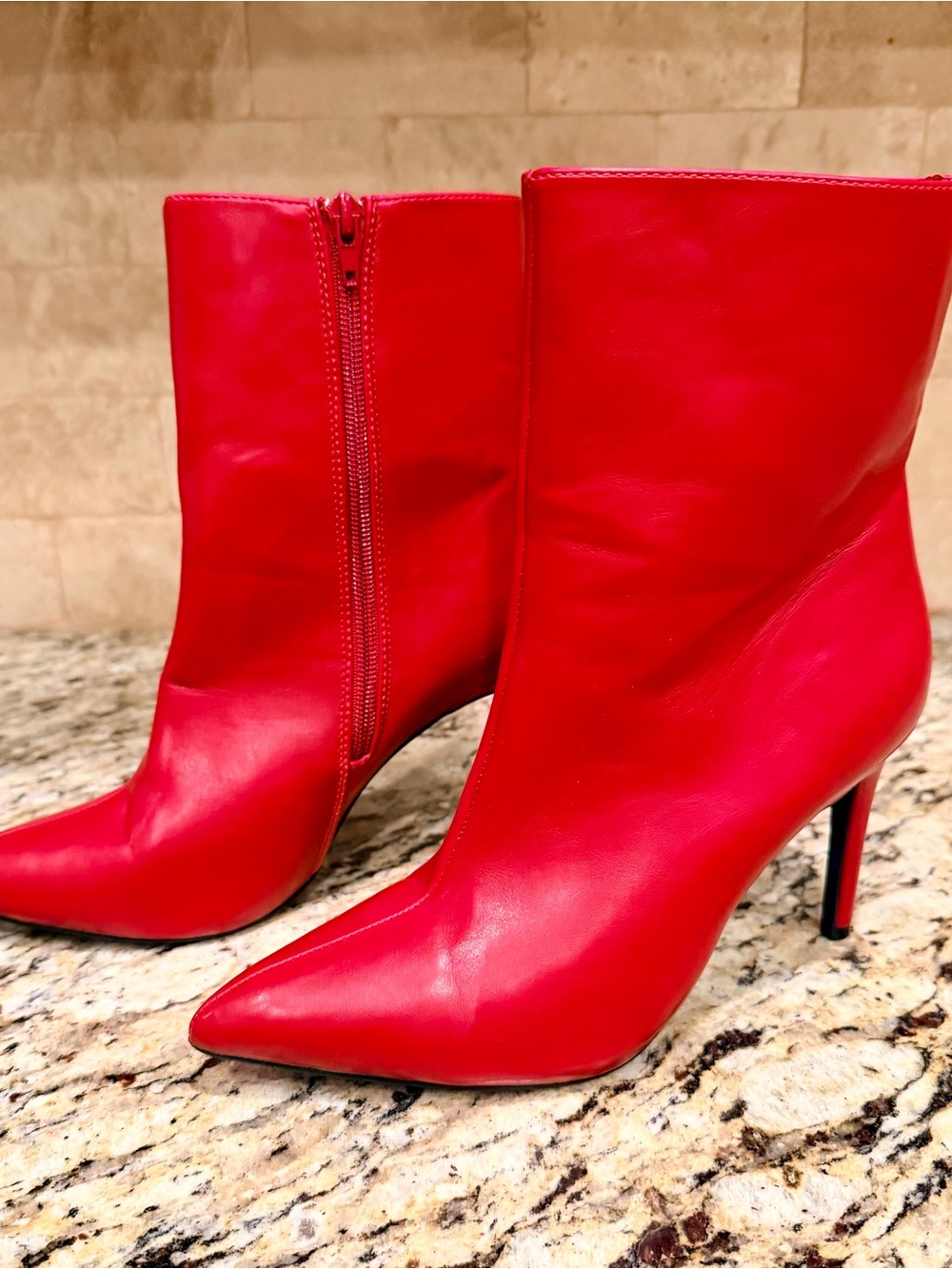 MIA Red Pointed Toe Ankle Boots with Stiletto Heel